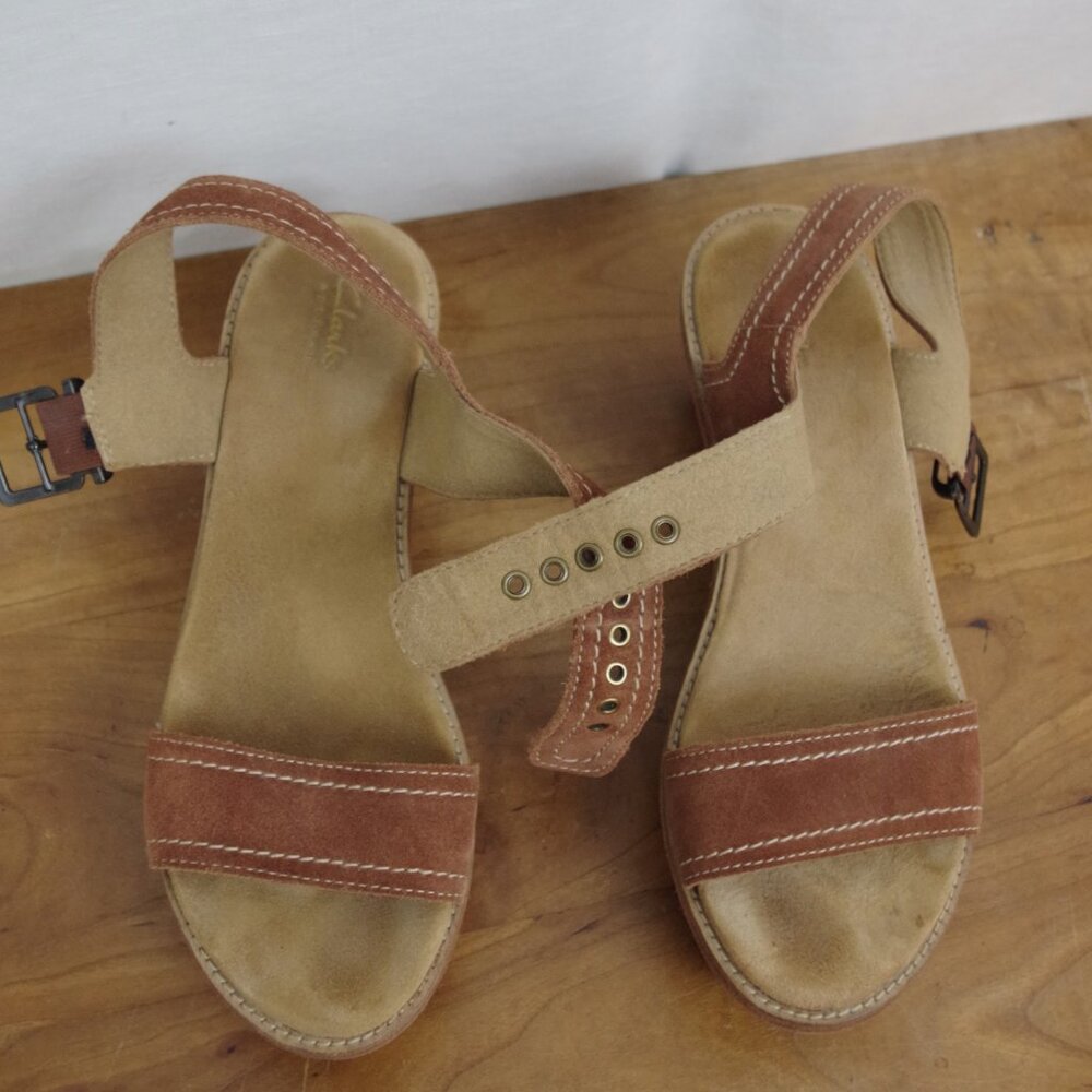 Clarks Brown Suede Platform Wedge Sandals 9M - Picture 8 of 8